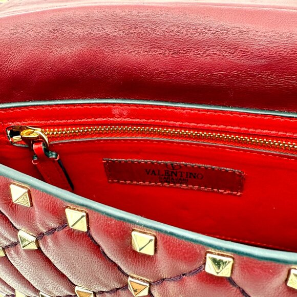 Valentino Garavani Rockstud Spike Red 2 Way Shoulder Bag Leather Handbag - Picture 9 of 10